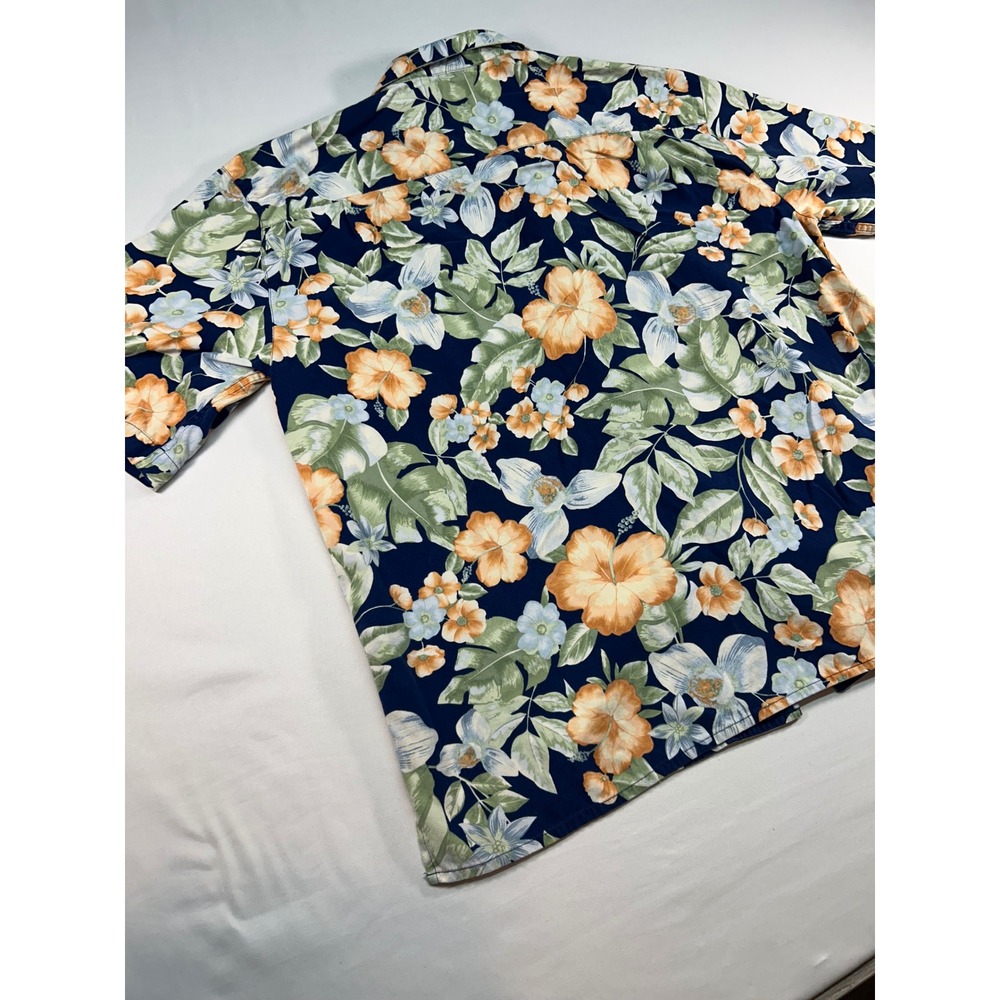 Pusser's West Indies Mens Large Silk Cotton Tropical Floral Hawaiian Shirt Blue - Picture 7 of 7